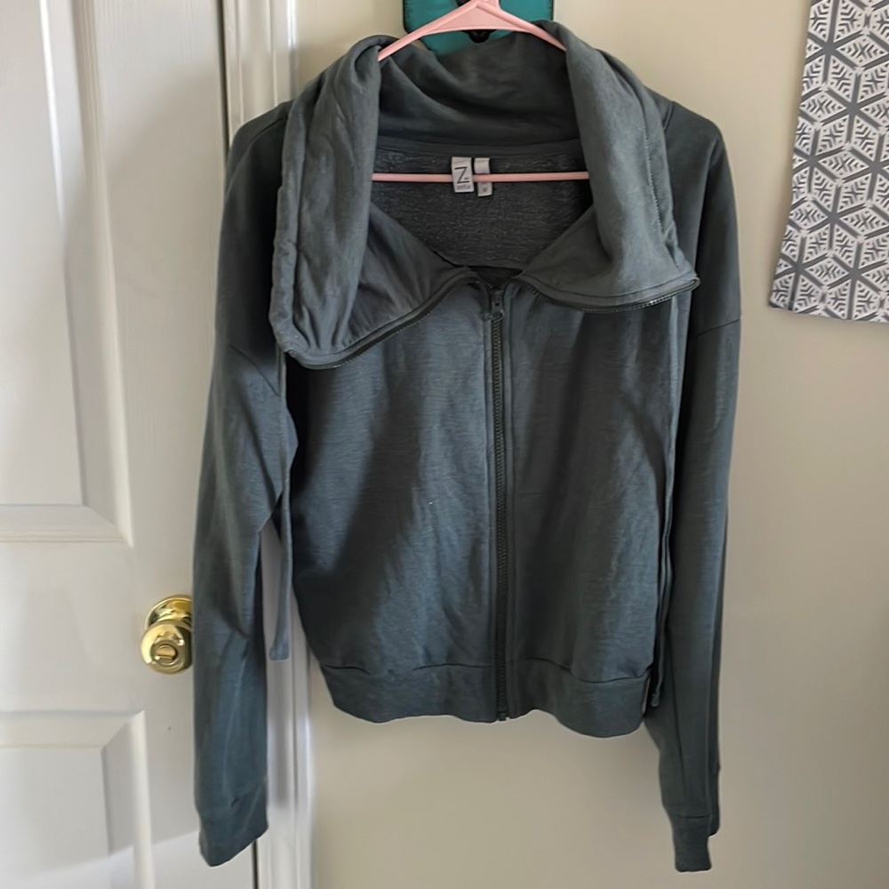 Zella zip up sweater with cowl neck